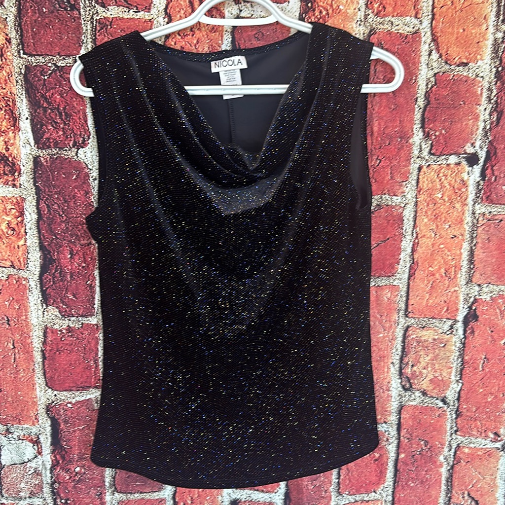 Nicola Sequin Tank Top With Cowl Neckline Sleeveless Sparkly Tank Top Sz Medium